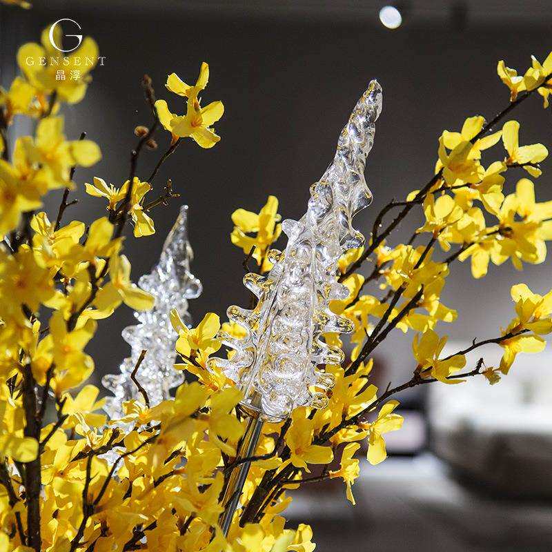 晶淳 透明水晶琉璃风信子插花瓶装饰 金属杆创意现代软装工艺摆件