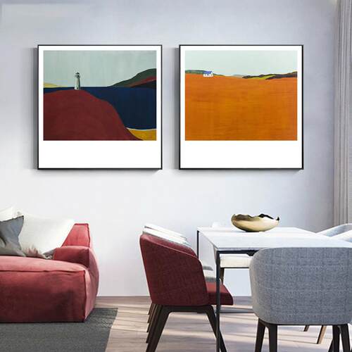 新款直销现代简约客厅装饰画沙发背景墙北欧餐厅风景方形挂画小众