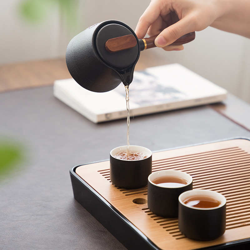 黑陶镶锡侧把壶日式复古陶瓷功夫茶具茶壶单壶功夫茶壶普洱泡茶器