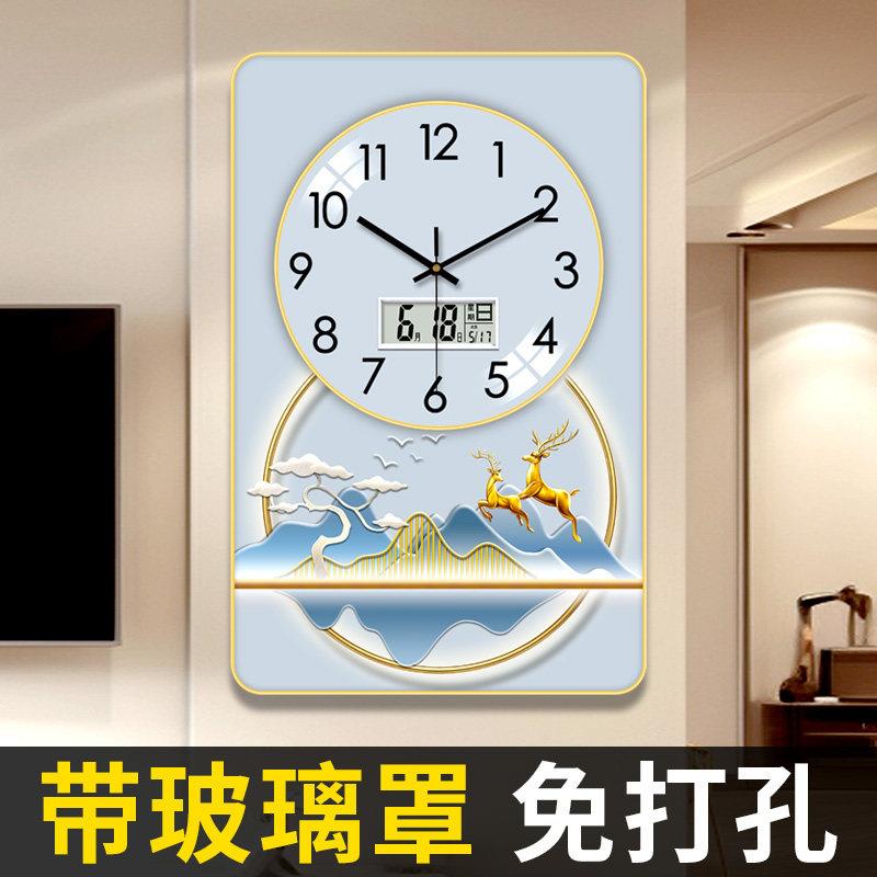 长方形带玻璃罩钟表挂钟客厅2025新款背景墙装饰画 画时钟家用石