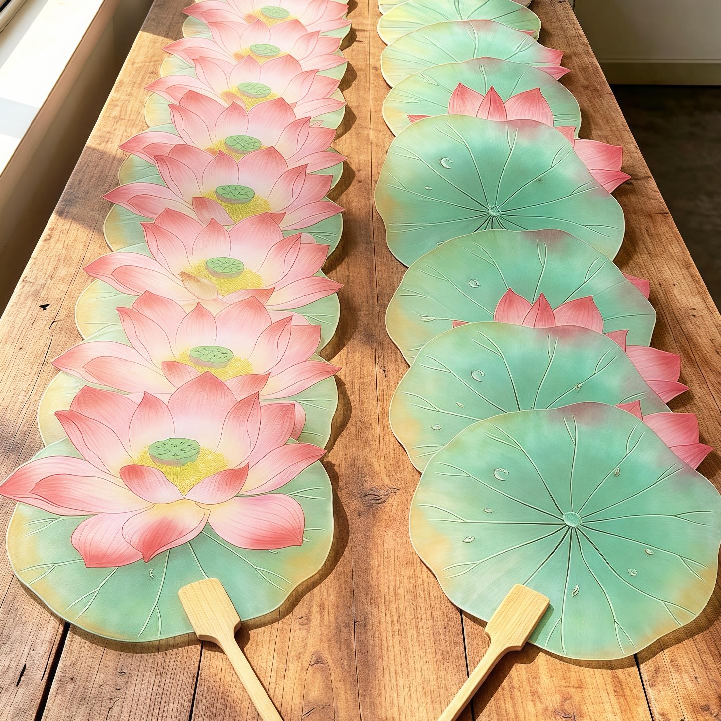 夏日荷花扇子拍照道具古风创意手绘团扇高颜值户外清凉驱蚊手摇扇