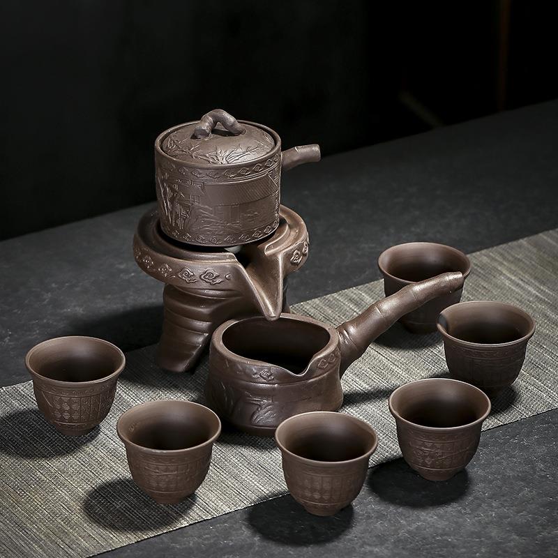 紫砂石磨懒人自动茶具套组 时来运转陶瓷会客家用功夫泡茶器整套