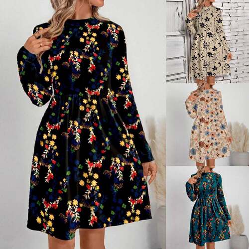 Plus Size Women's Long Sleeve Dress Bohemian Casual Wear