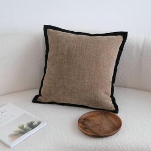 2025新款沙发抱枕轻奢高级感法式中古风复古黑边奶茶色客厅靠垫酒