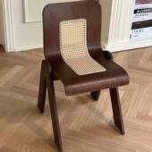 中古轻奢藤编C椅设计师法式 家用餐桌椅卧室创意休闲梳妆化妆椅子