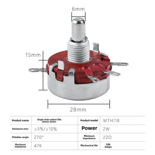 正品Wth118-1A 2W单圈碳膜电位器1K 2K2 4K7 10K 470K 220K