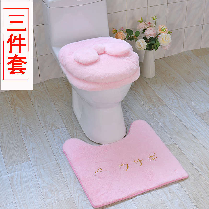 可爱卡通家用马桶坐垫三件套全套 冬季通用加厚毛绒马桶圈坐便套