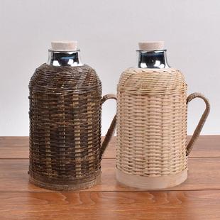 竹编茶壶暖壶热水瓶开水瓶.暖水瓶暖瓶复古手工外壳竹制家用 老式