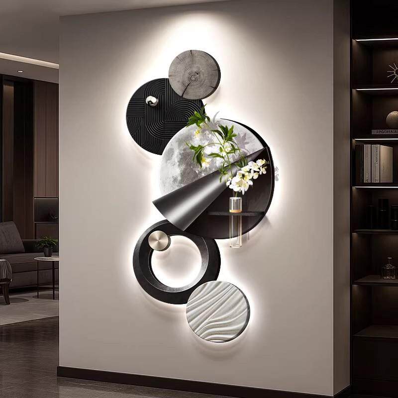 2025新款感应带灯玄关装饰画入户正对门艺术挂画走廊过道抽象壁画