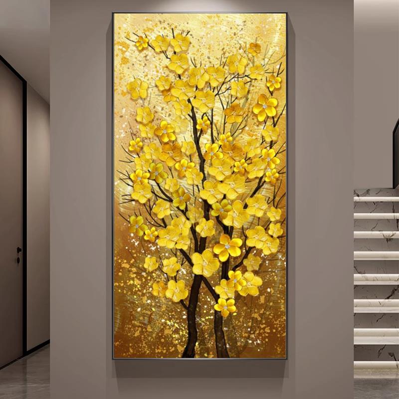 入户门玄关装饰画摇钱发财树寓意好的背景墙装饰画走廊过道壁画