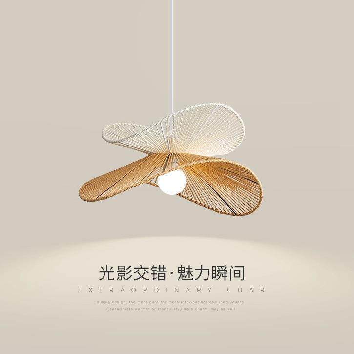 编藤餐厅吊灯麻绳艺术复古草帽灯卧室灯茶室书房个性创意吧台灯具