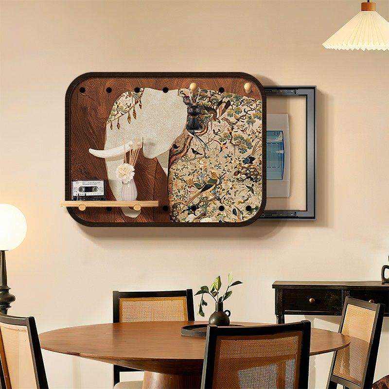 中世纪风格配电箱仪表箱装饰画覆古孔板大象开关箱强弱电箱丑陋壁