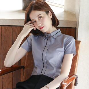 灰色衬衫短装袖夏季工作服设感小众职业正装女女士工计修身衬