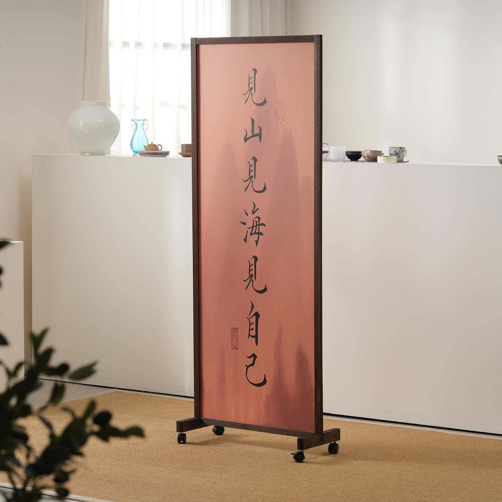 可移动推拉屏风隔断客厅家居入户玄关新中式酒店办公室室内隔断墙