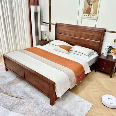 乌金木床实木卧室实木家具高端家用现代风新中式双人大储物床极简
