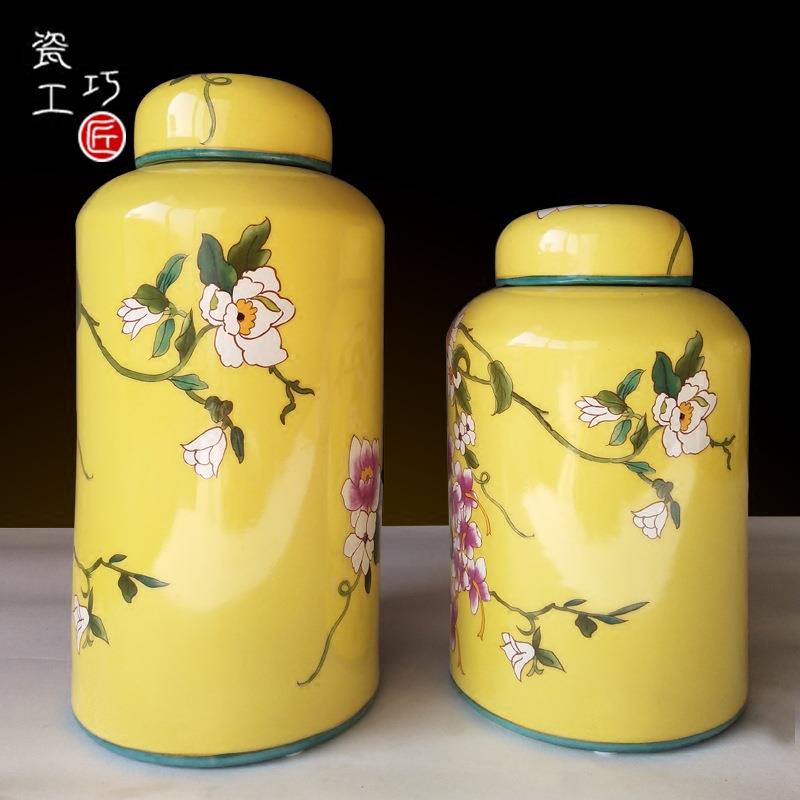 中式中国风陶瓷复古创意花鸟装饰罐家居客厅玄关样板房工艺品摆件