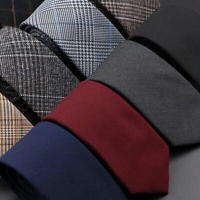 Mens Ties 6cm Classic Cotton Handmade Skinny Grey Plaid Neck