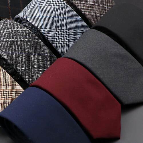 Mens Ties 6cm Classic Cotton Handmade Skinny Grey Plaid Neck