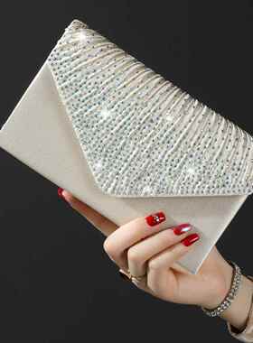 潮牌韩版名媛手拿晚宴包小方包女宴会手提包镶钻单肩斜挎时尚女包