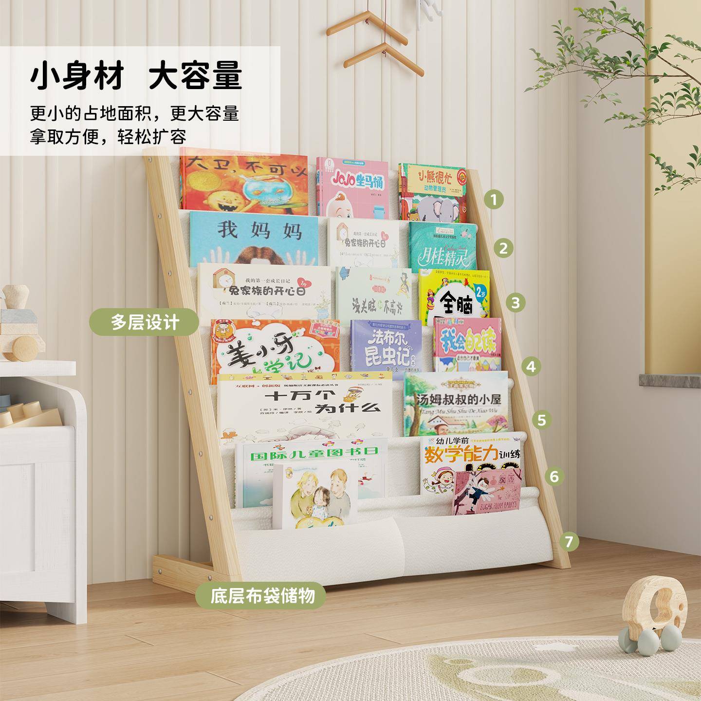 木儿童书架布艺纳可拆实洗地多层书刊简易收架幼儿园XEA宝宝落绘