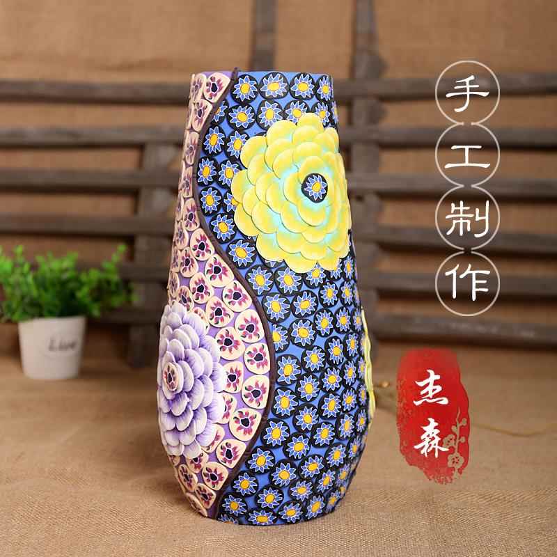 软陶手工家居软装饰品室内客厅电视柜工艺品摆件简约插花花瓶H1