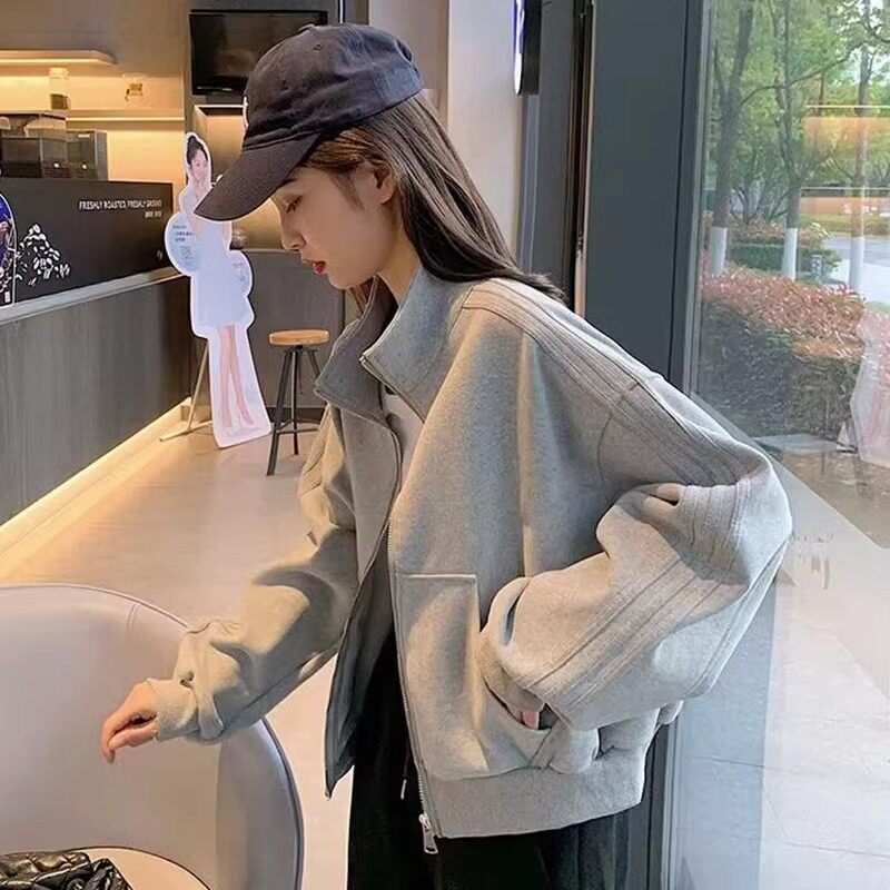 加绒加厚卫衣女新款2025爆款时尚洋气秋冬短款宽松夹克运动上衣女