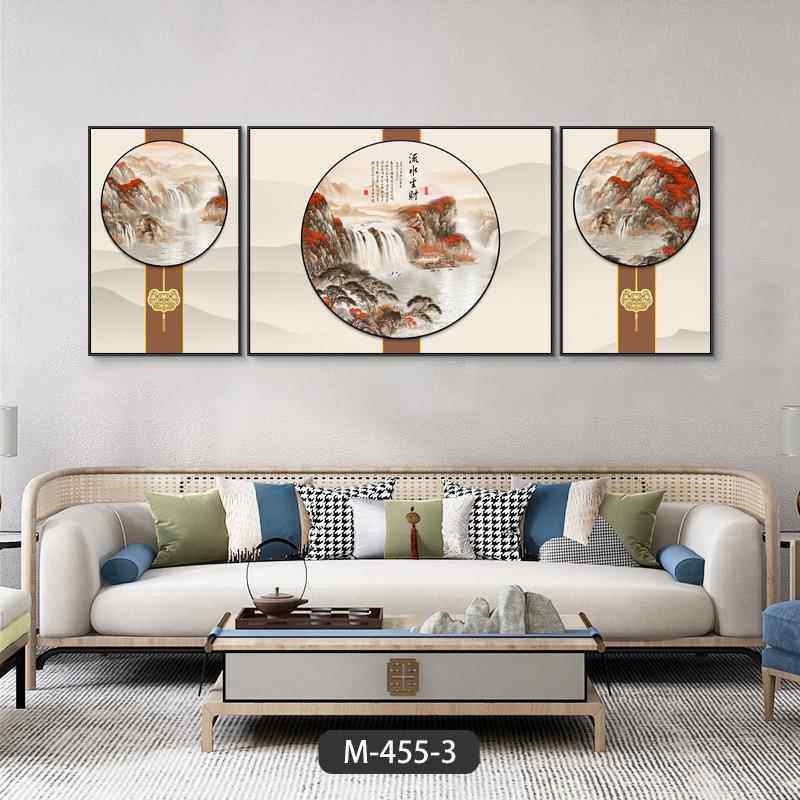 新中式客厅沙发背景墙装饰画三联画书房茶室壁画办公室挂画山水画