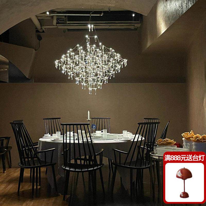 客厅吊灯高端水晶灯挑空别墅覆式楼灯艺术满天星现代轻奢饭厅灯具