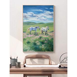 网红绿色饭厅风玄关高马景到成功壁装饰画级感厅客草挂画画好大原