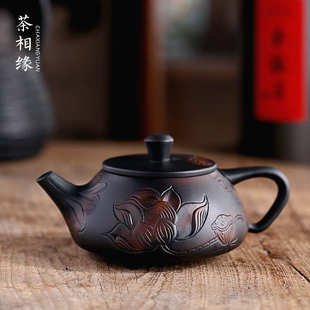 紫陶凤鸣壶堆雕茶壶家用大号单壶功夫茶具手工汉瓦壶浮雕紫砂壶