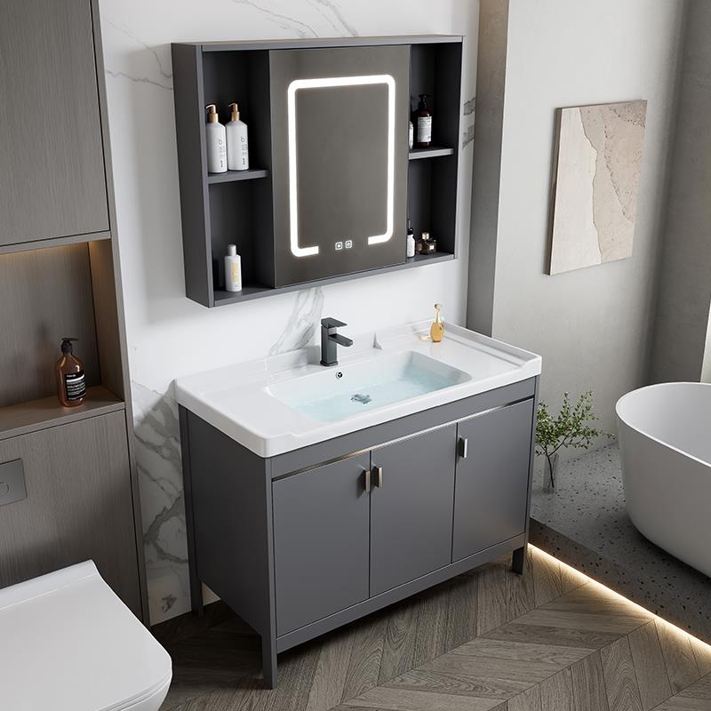 简约浴室柜组合落地式卫浴卫生间太空铝防水洗漱台池洗手洗脸盆