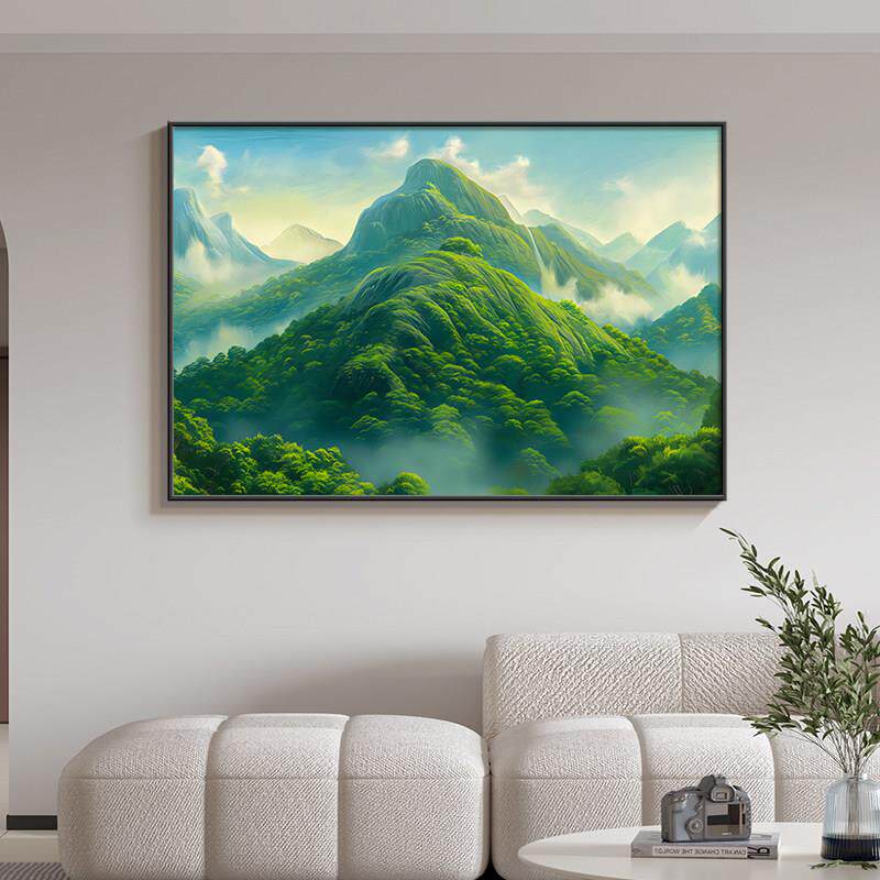 青山图挂画客厅背景墙装饰画现代简约饭厅挂画大气有山无水西墙画
