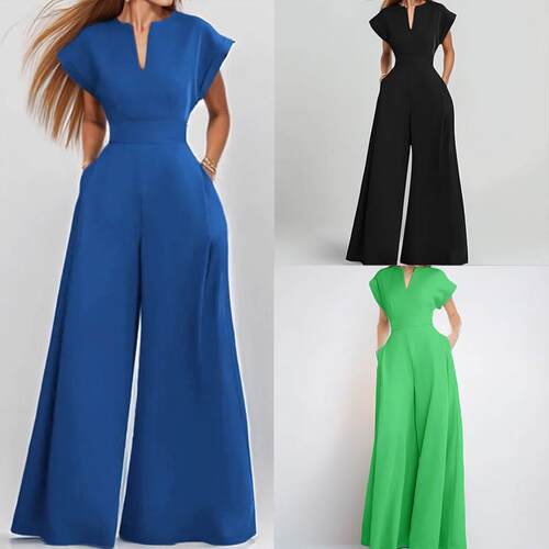 Women Color Cap Sleeve Leg Overalls Jumpsuits Seasons Note