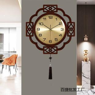 新中式 家用钟轻奢客厅时钟高档静音表挂墙高档石英钟 挂钟2024新款