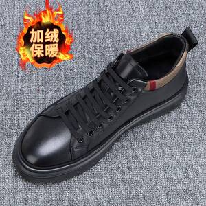 真皮时尚高帮皮鞋2025冬季新款保暖加绒棉鞋软底潮流百搭休闲板鞋