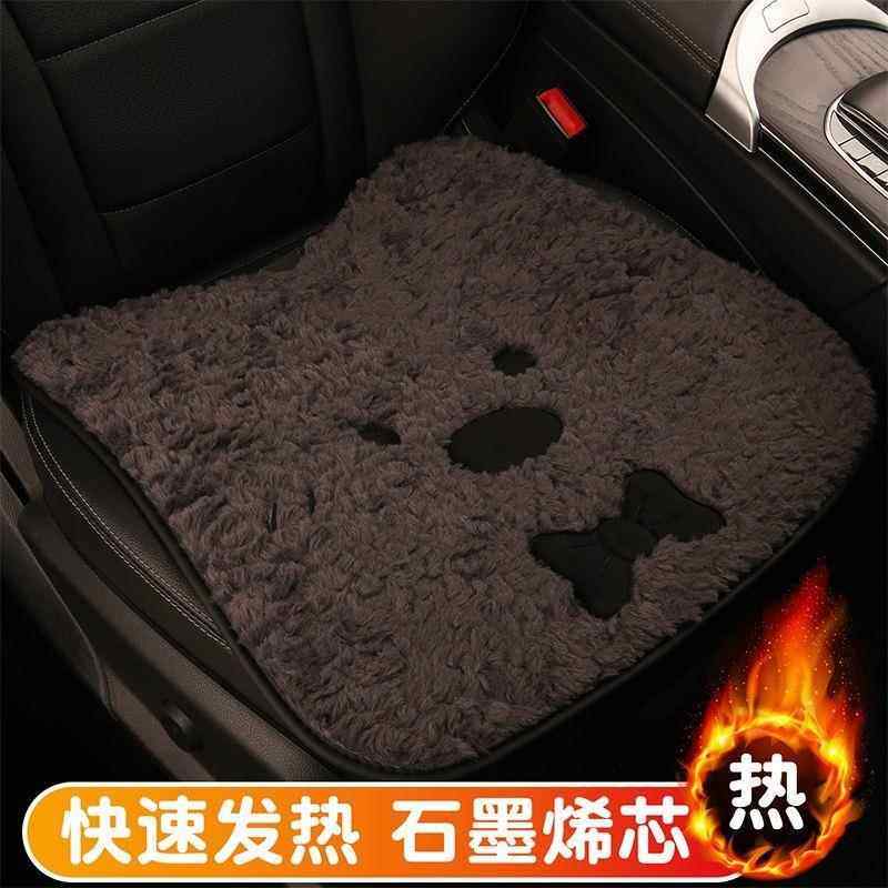 USB插口汽车加热坐垫冬季保暖办公室座椅垫车载毛绒卡通电热12V
