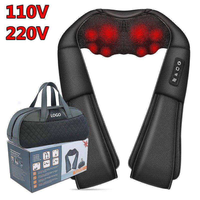 跨境110V220V颈椎按摩器按摩披肩揉捏热敷电动家用腰背肩颈按摩仪