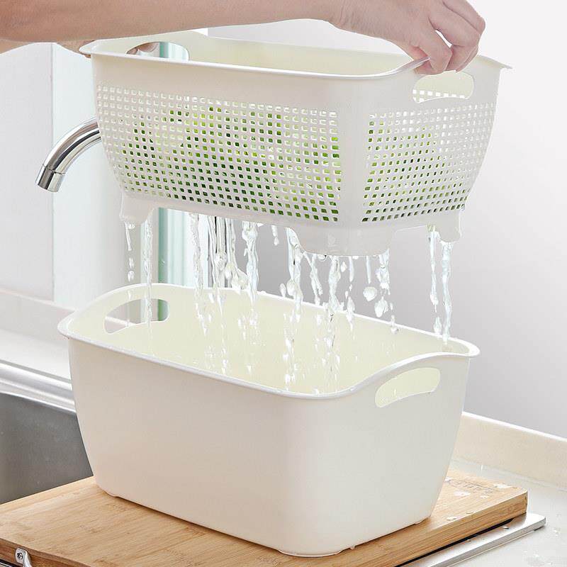 大号双层长方形镂空水果盆洗水果沥水篮家用塑料洗菜篮厨房洗菜盆