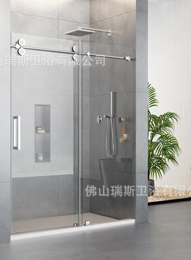 浴室无框单滑动黑色淋浴门glass single sliding shower door