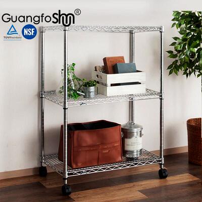 新款三层90cm高客厅落地式杂物微波炉收纳箱置物架不锈钢储物整理