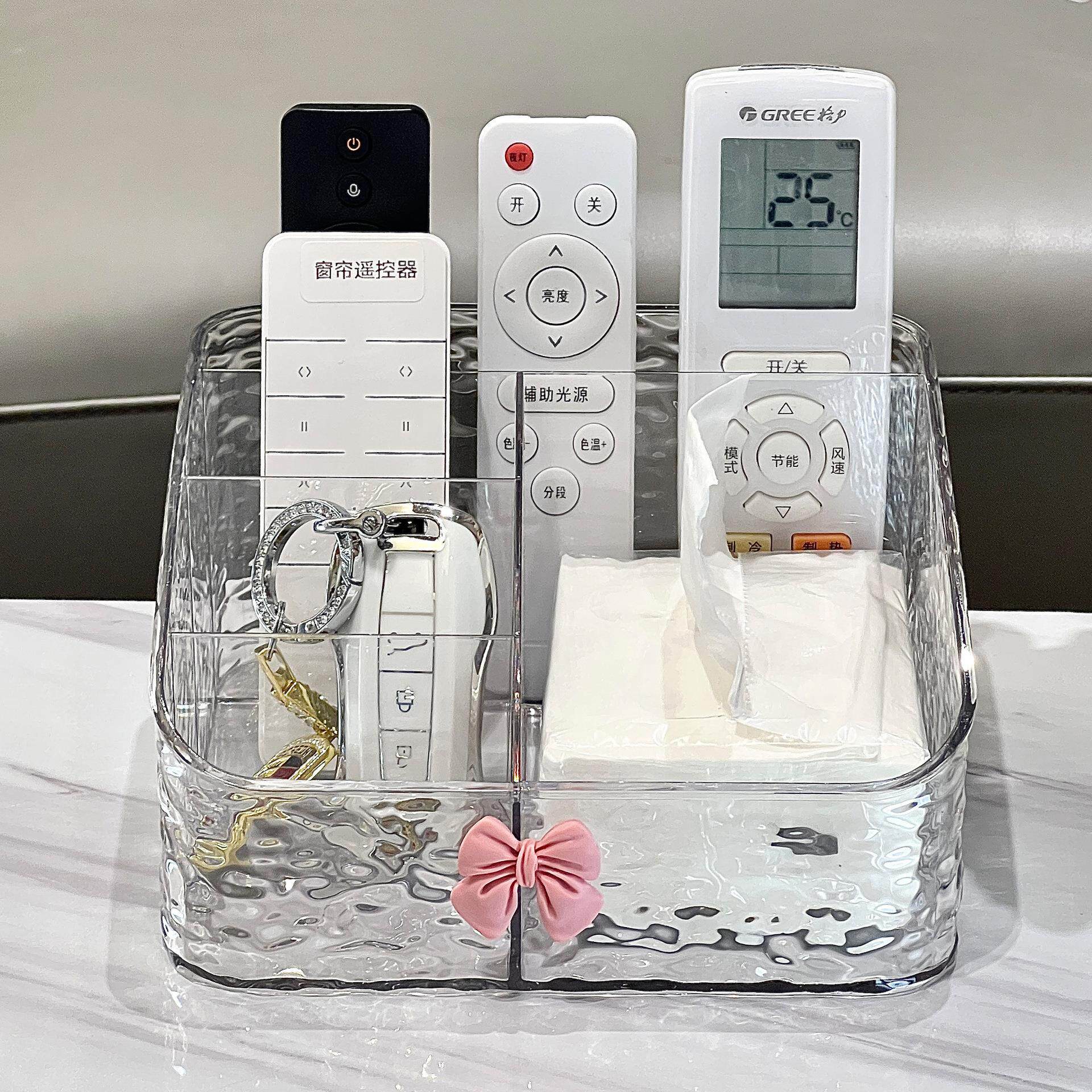 桌面遥控器收纳客厅茶几多功能亚克力分格展示盒小杂物塑料收纳盒