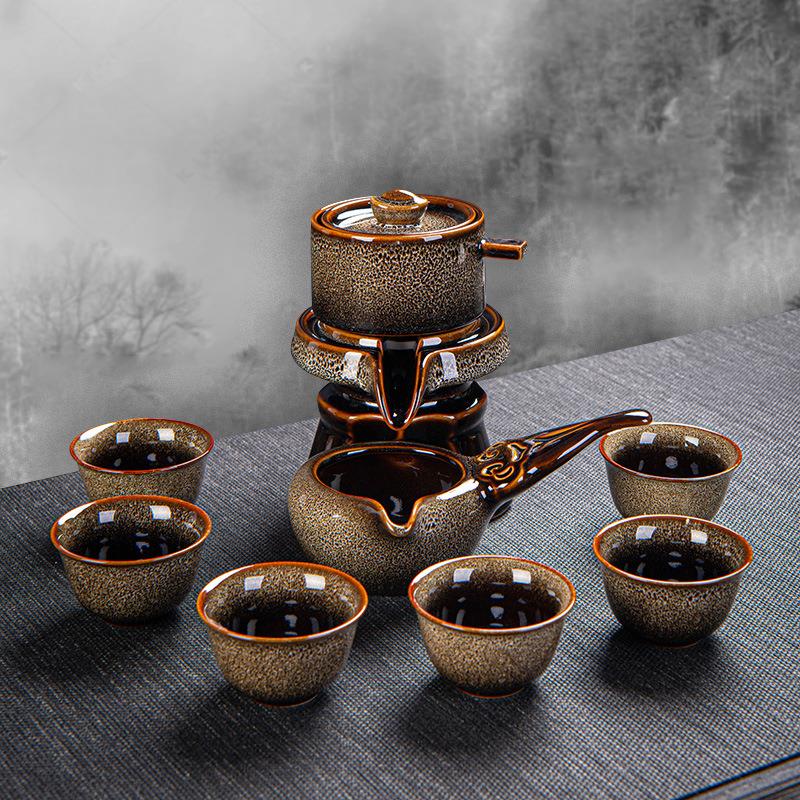 钧窑功夫自动茶具套装特色窑变金兔豪拉丝石磨防烫懒人泡茶器