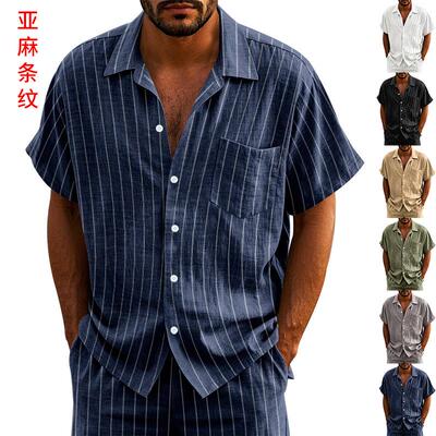 Men's Casual Trendy Short Sleeve Linen Henley Shirt, Breatha