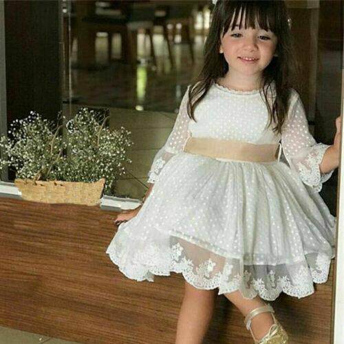 Summer Baby Toddler Kids White Dress Girls Bridesmaid Knee-L