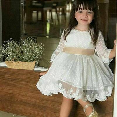 Summer Baby Toddler Kids White Dress Girls Bridesmaid Knee-L