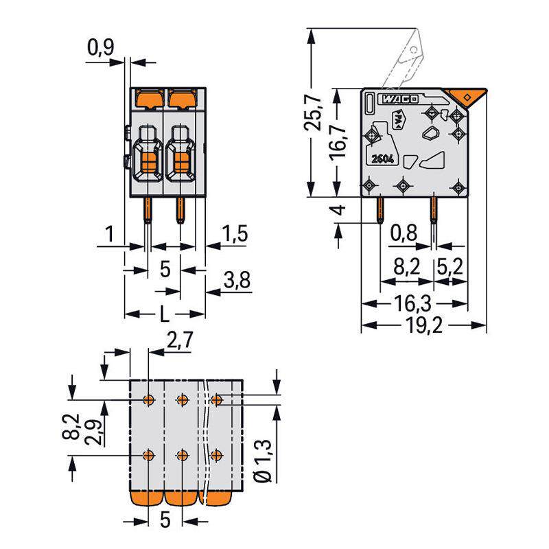 万可接线端子PCB 接线端子,型号 wago2604-1108