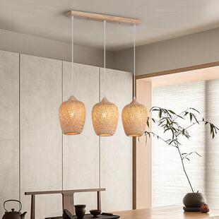 餐厅吊灯创意竹编藤艺茶室民宿吧台吊灯复古实木田园风灯笼餐桌灯