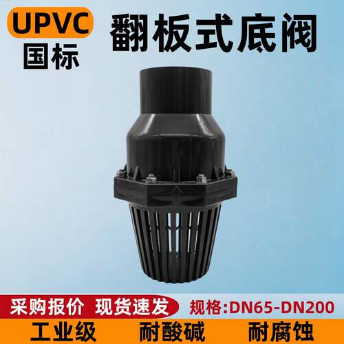 UPVC翻板式底阀法兰式单向止回阀水泵吸水塑料底阀PVC过滤网DN100
