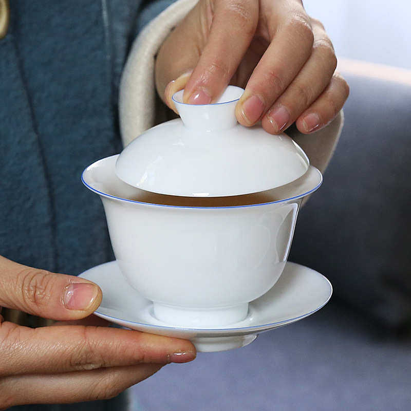 陶瓷甜泡茶大号茶杯茶具白瓷瓷单个功夫薄胎景德镇三才碗盖碗白玉,餐饮具,盖碗,淘宝优惠券,粉丝福利购,淘宝优惠卷