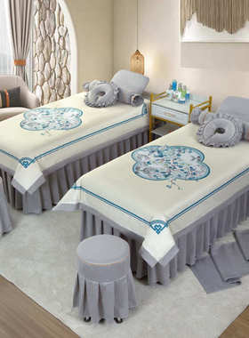 轻奢高档美容院床单新款套床理疗批发床罩美容洗头按摩四件套床罩